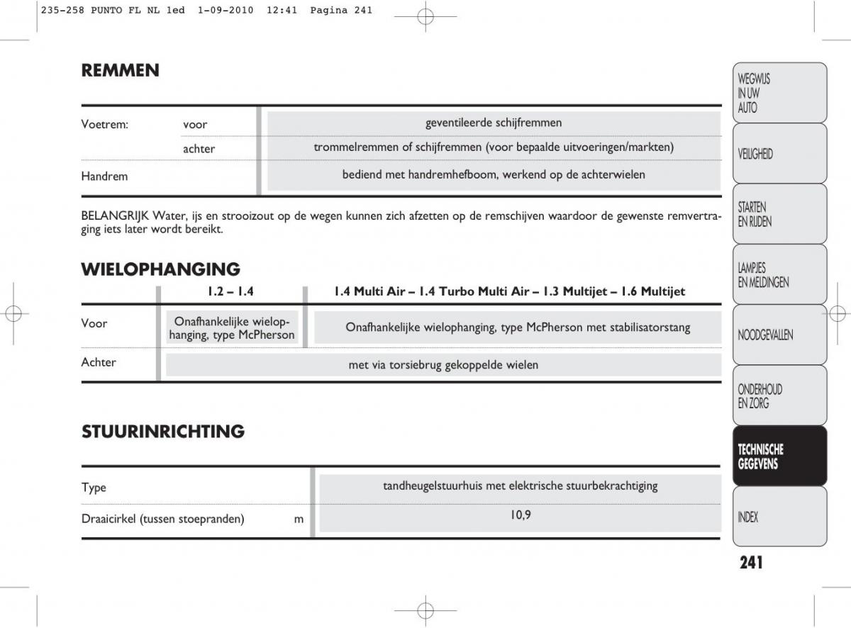 Fiat Punto Evo handleiding / page 243