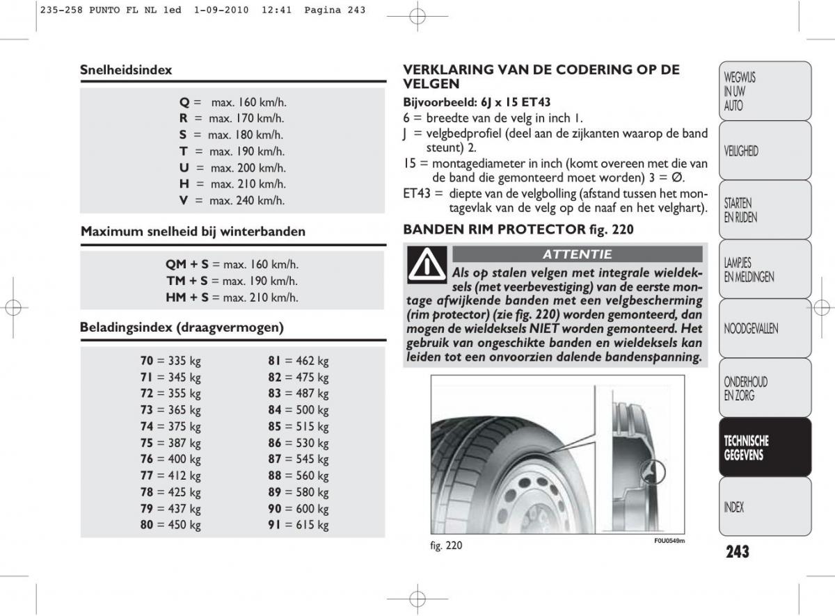 Fiat Punto Evo handleiding / page 245