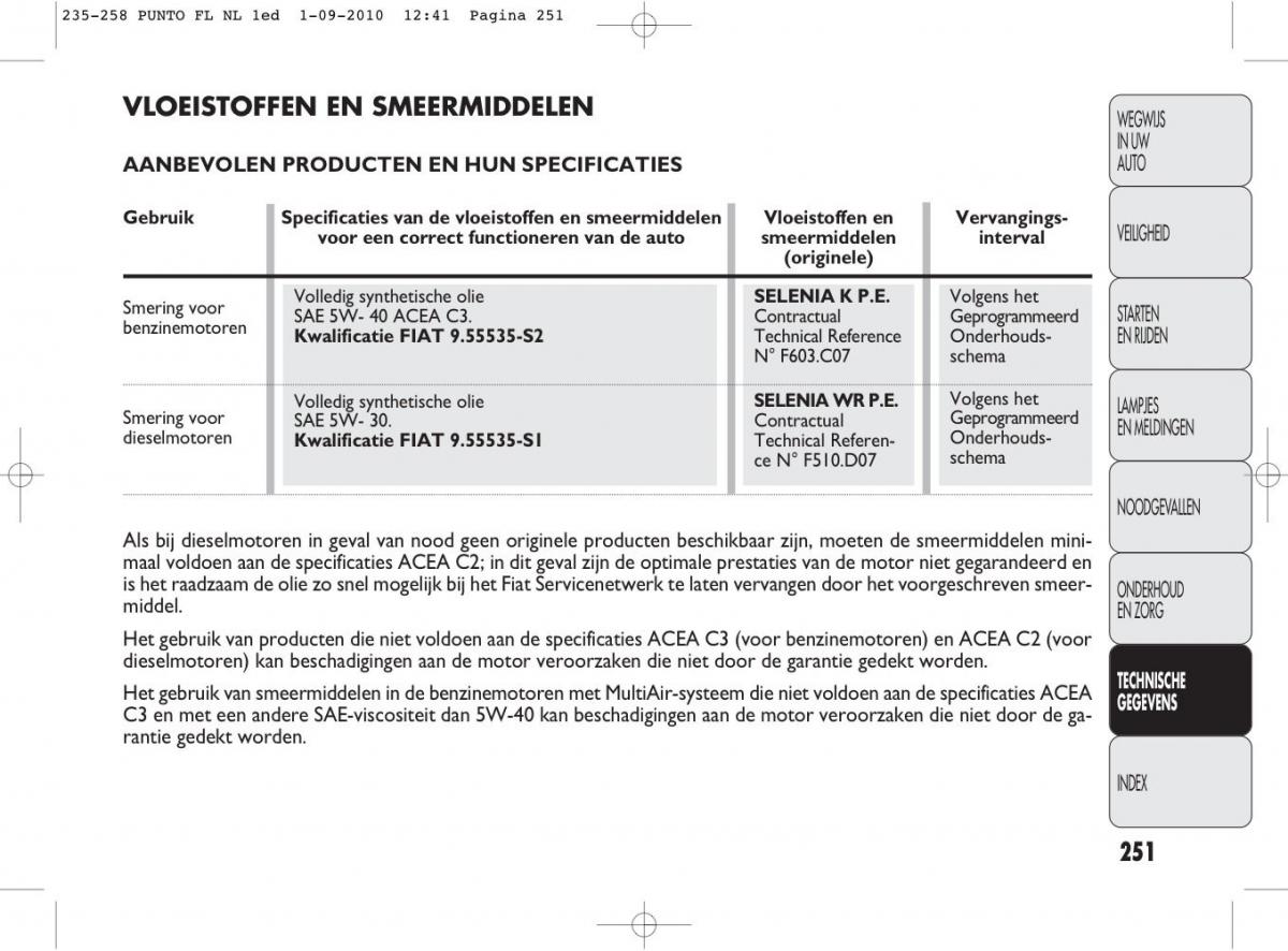 Fiat Punto Evo handleiding / page 253