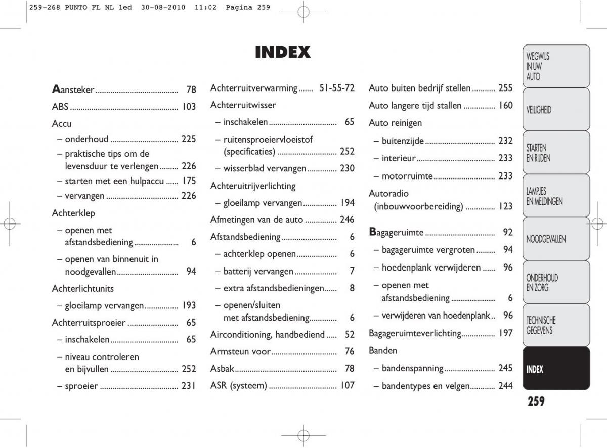 Fiat Punto Evo handleiding / page 261