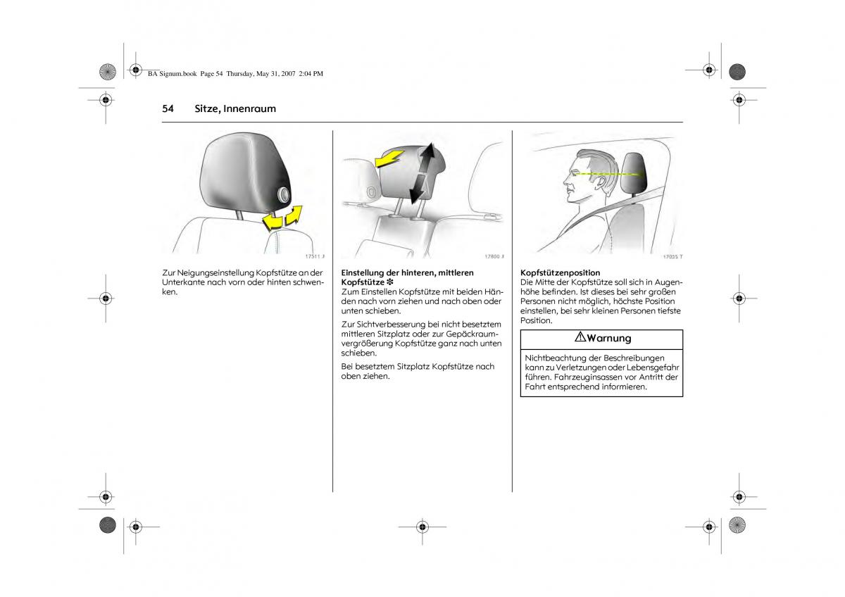 Opel Signum C Vauxhall Handbuch / page 58