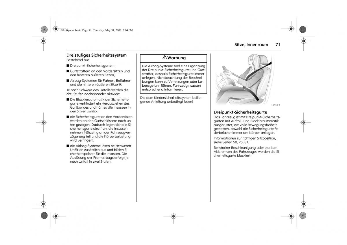 Opel Signum C Vauxhall Handbuch / page 75