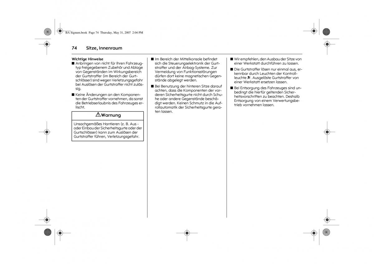 Opel Signum C Vauxhall Handbuch / page 78