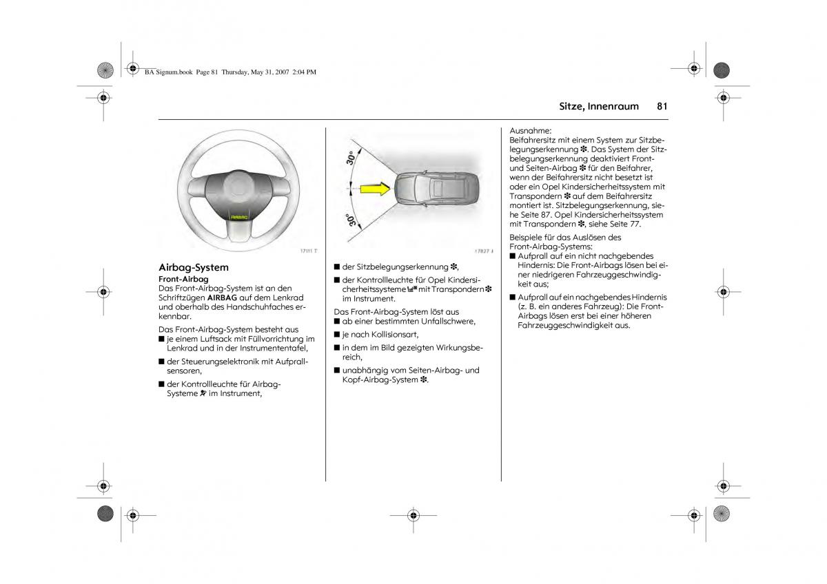 Opel Signum C Vauxhall Handbuch / page 85