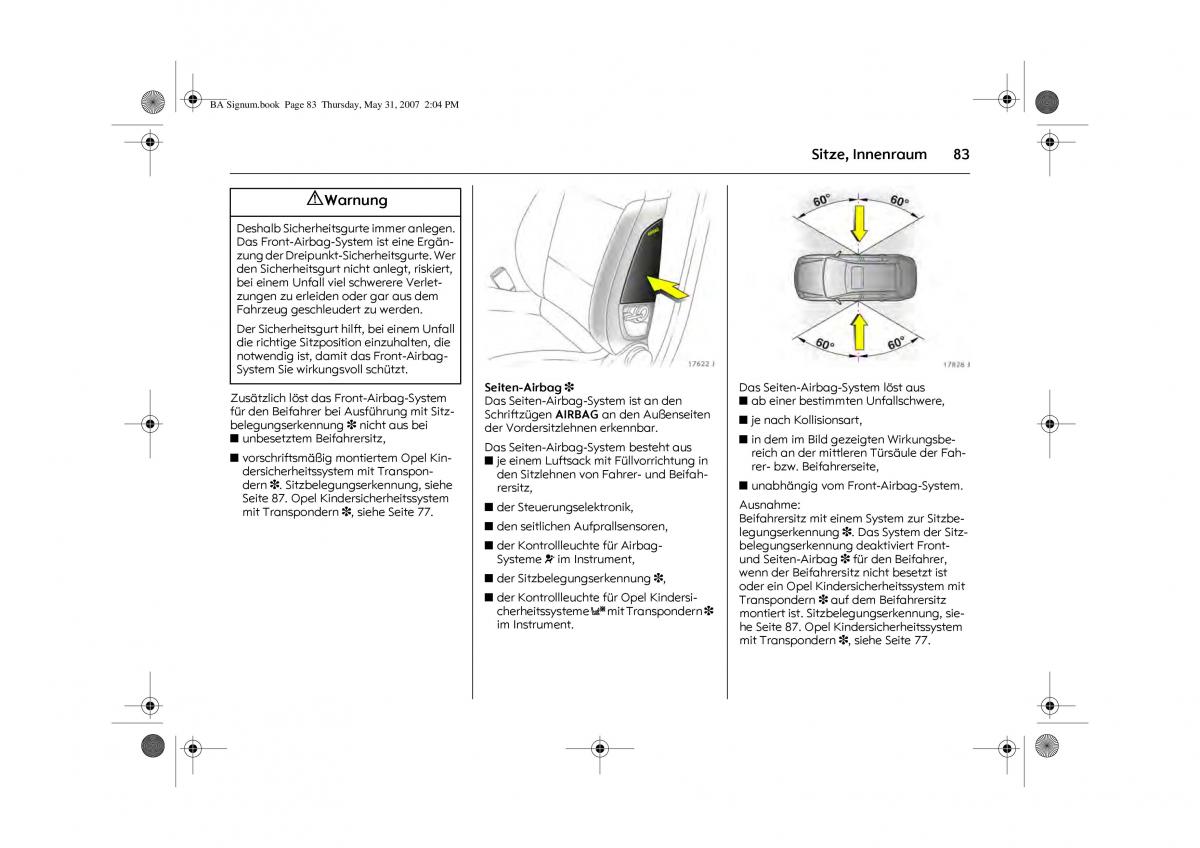 Opel Signum C Vauxhall Handbuch / page 87