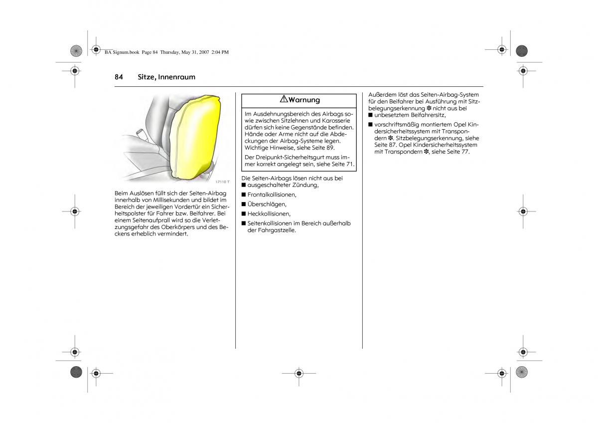 Opel Signum C Vauxhall Handbuch / page 88