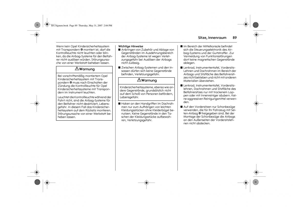 Opel Signum C Vauxhall Handbuch / page 93