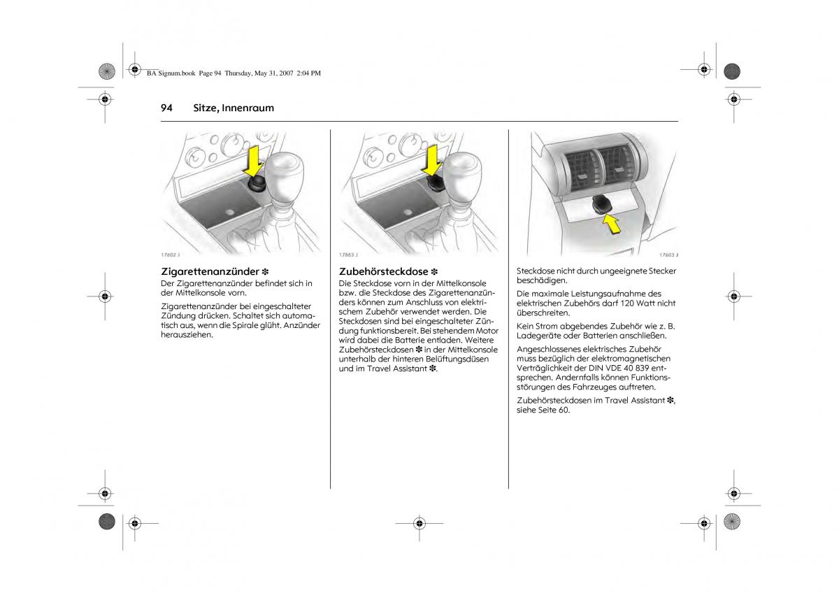 Opel Signum C Vauxhall Handbuch / page 98