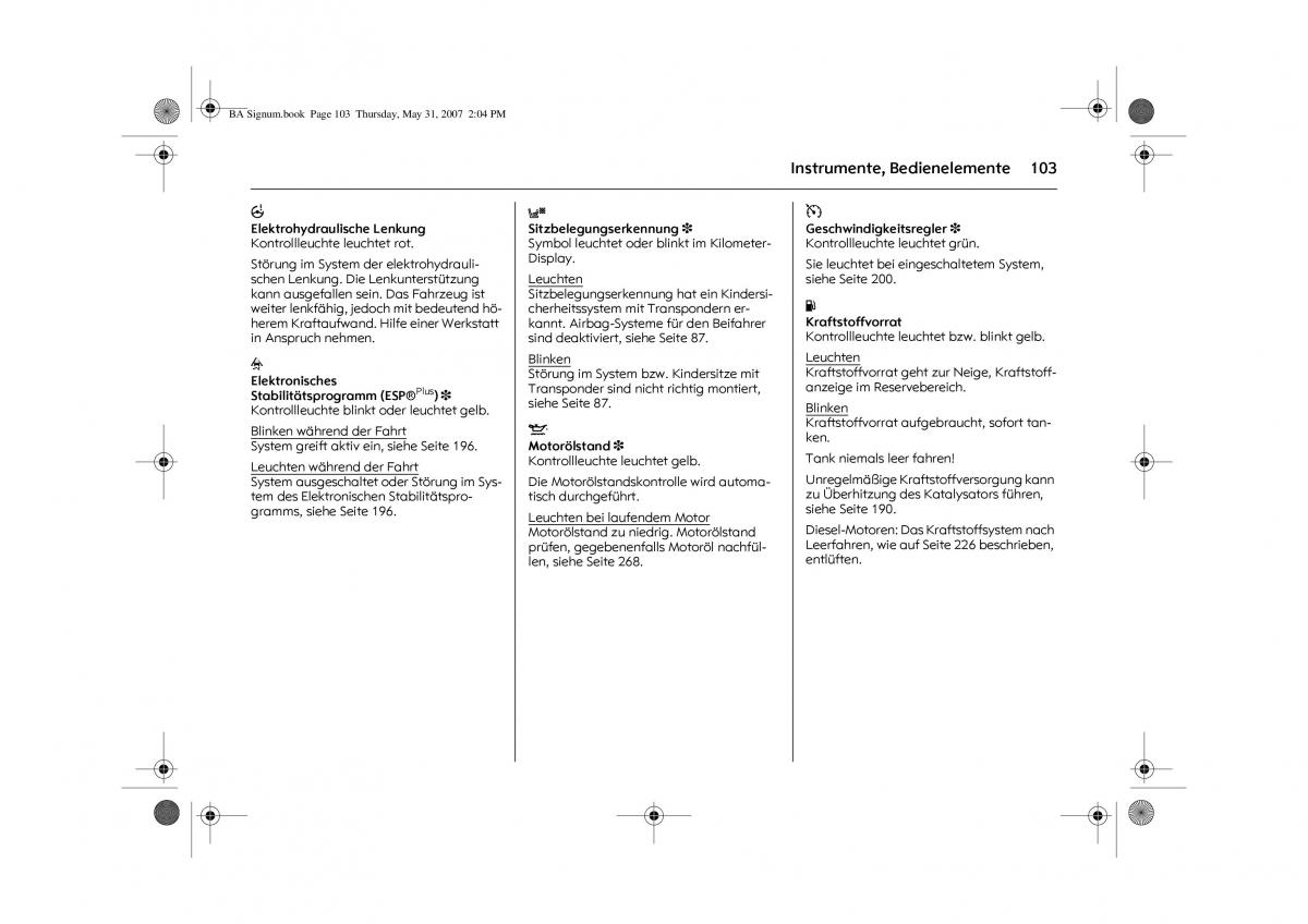 Opel Signum C Vauxhall Handbuch / page 107