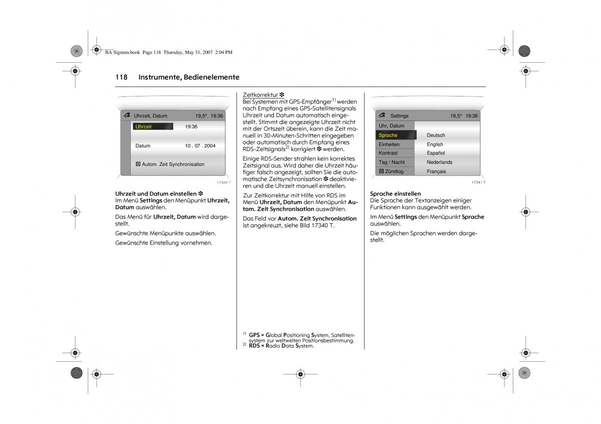 Opel Signum C Vauxhall Handbuch / page 122