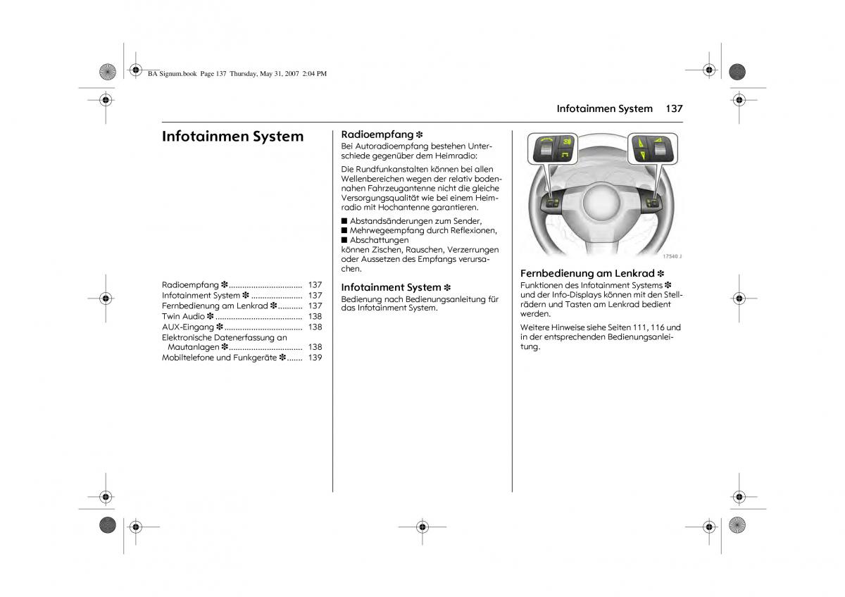 Opel Signum C Vauxhall Handbuch / page 141