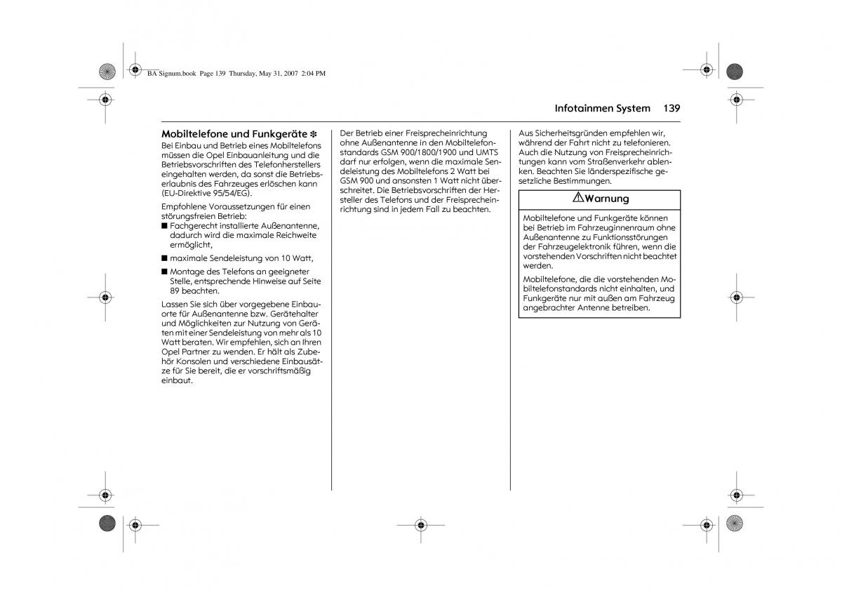 Opel Signum C Vauxhall Handbuch / page 143