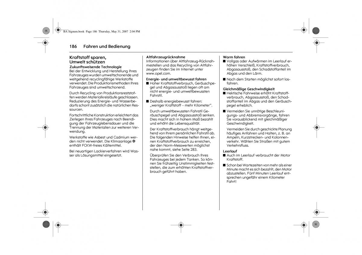 Opel Signum C Vauxhall Handbuch / page 190