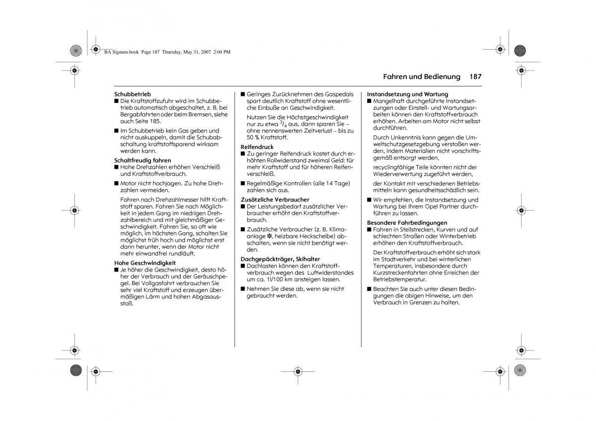 Opel Signum C Vauxhall Handbuch / page 191