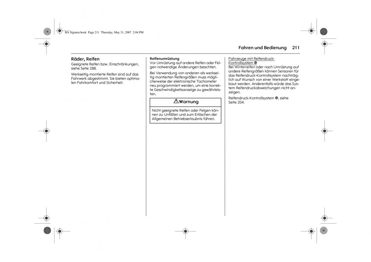 Opel Signum C Vauxhall Handbuch / page 215