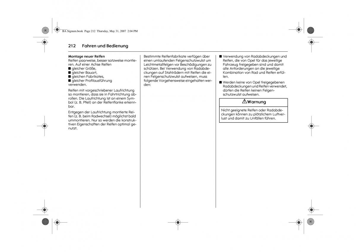 Opel Signum C Vauxhall Handbuch / page 216