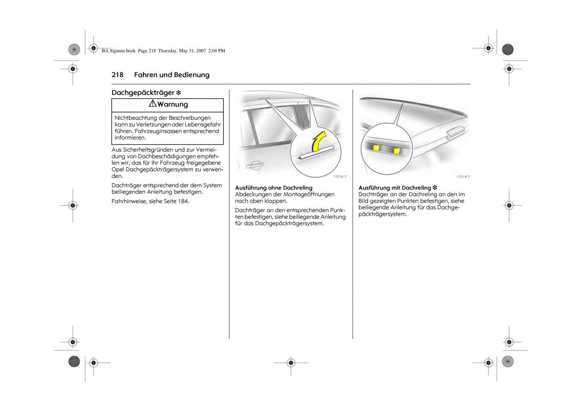 Opel Signum C Vauxhall Handbuch / page 222