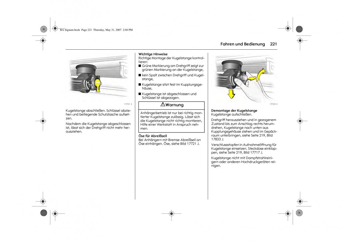 Opel Signum C Vauxhall Handbuch / page 225