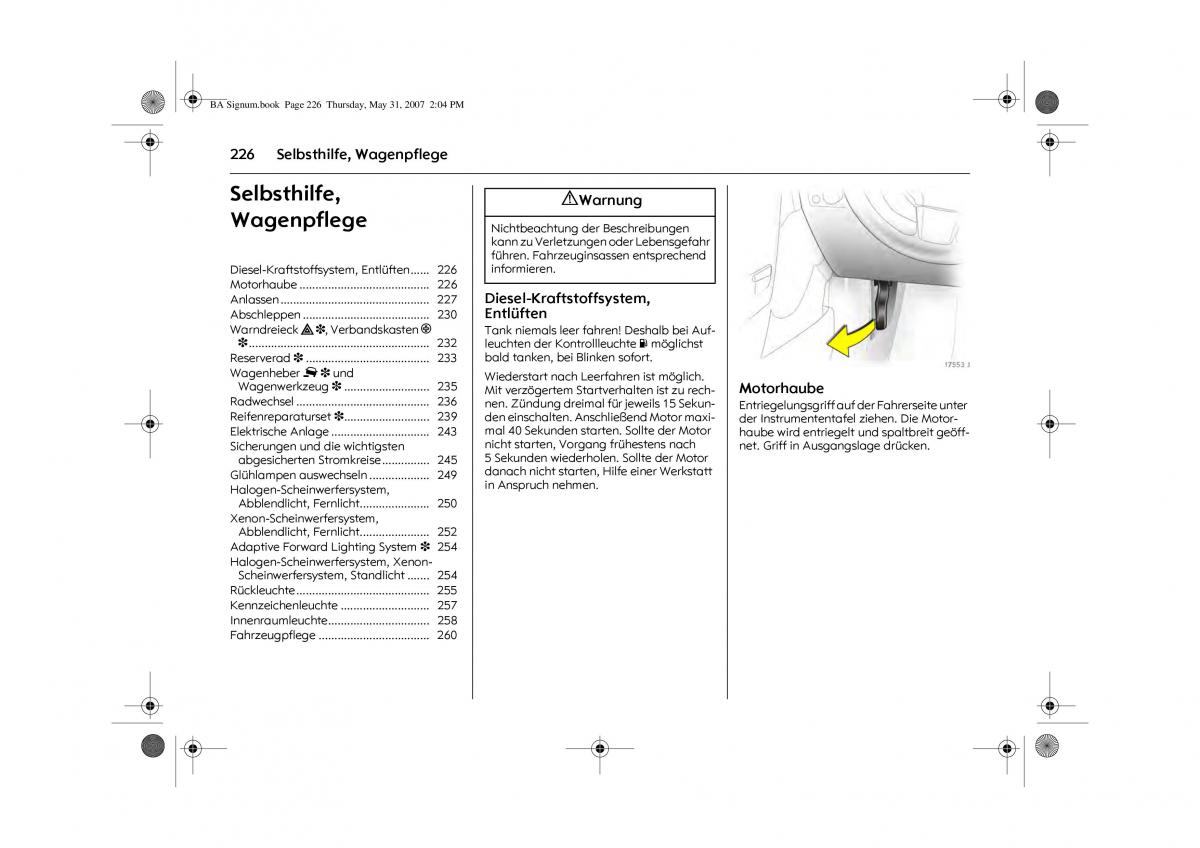 Opel Signum C Vauxhall Handbuch / page 230