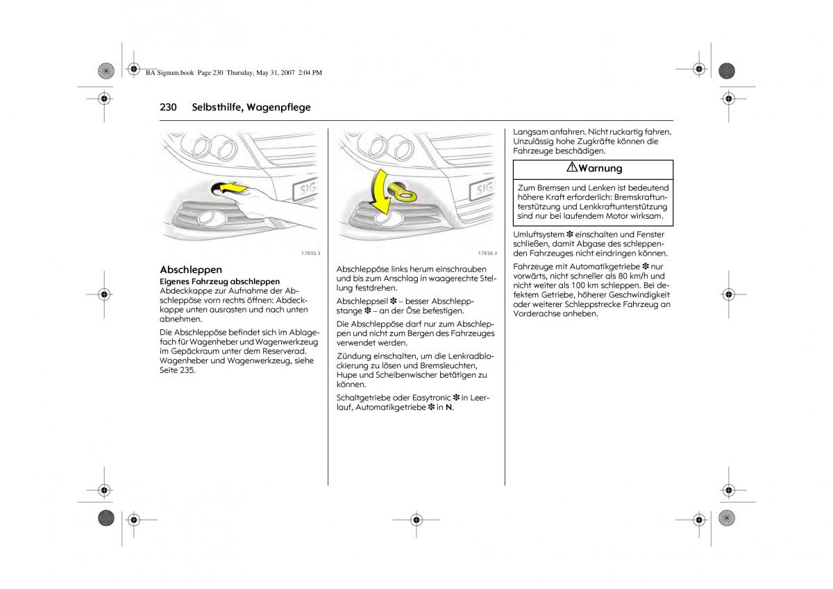 Opel Signum C Vauxhall Handbuch / page 234