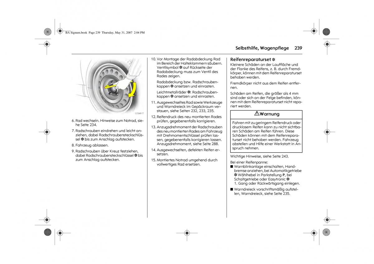 Opel Signum C Vauxhall Handbuch / page 243