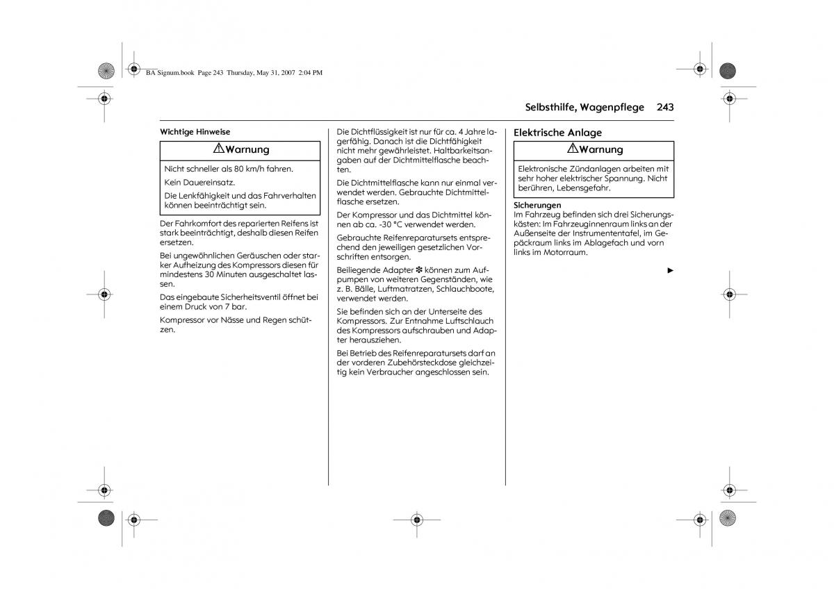 Opel Signum C Vauxhall Handbuch / page 247