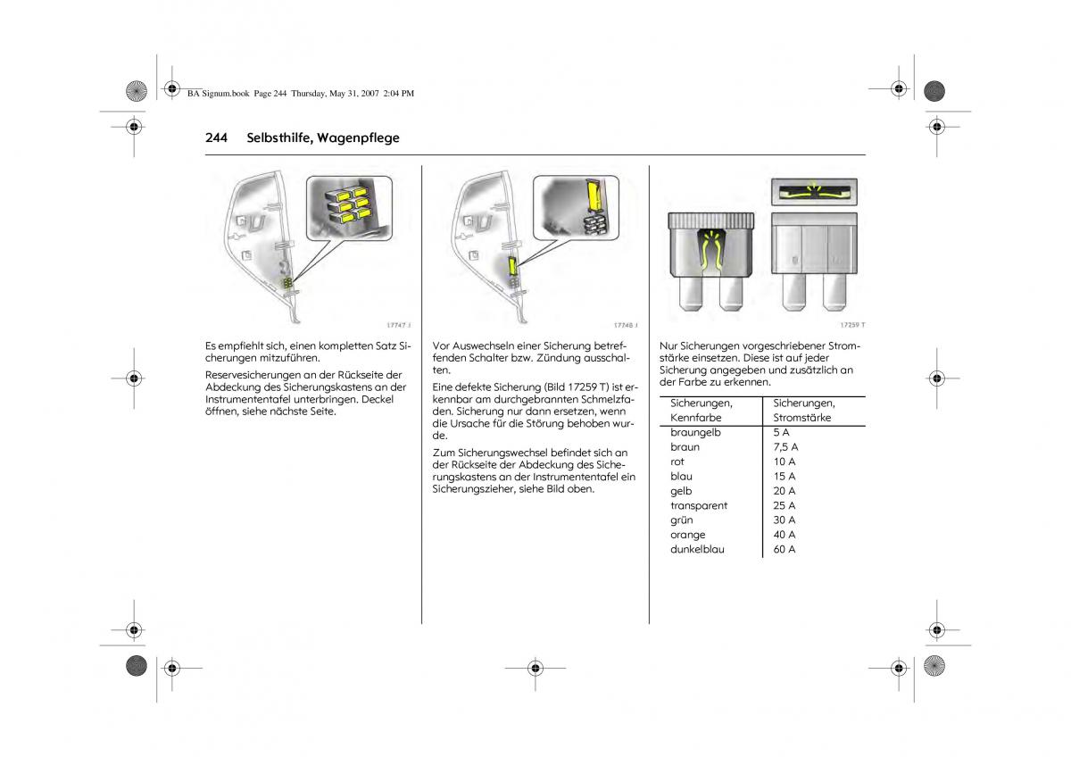 Opel Signum C Vauxhall Handbuch / page 248