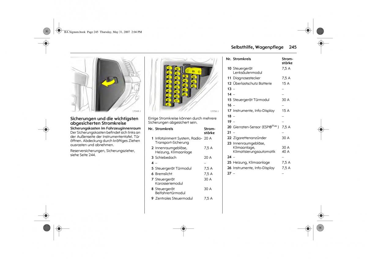 Opel Signum C Vauxhall Handbuch / page 249