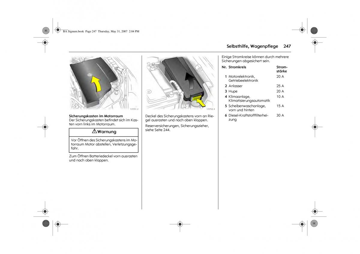 Opel Signum C Vauxhall Handbuch / page 251