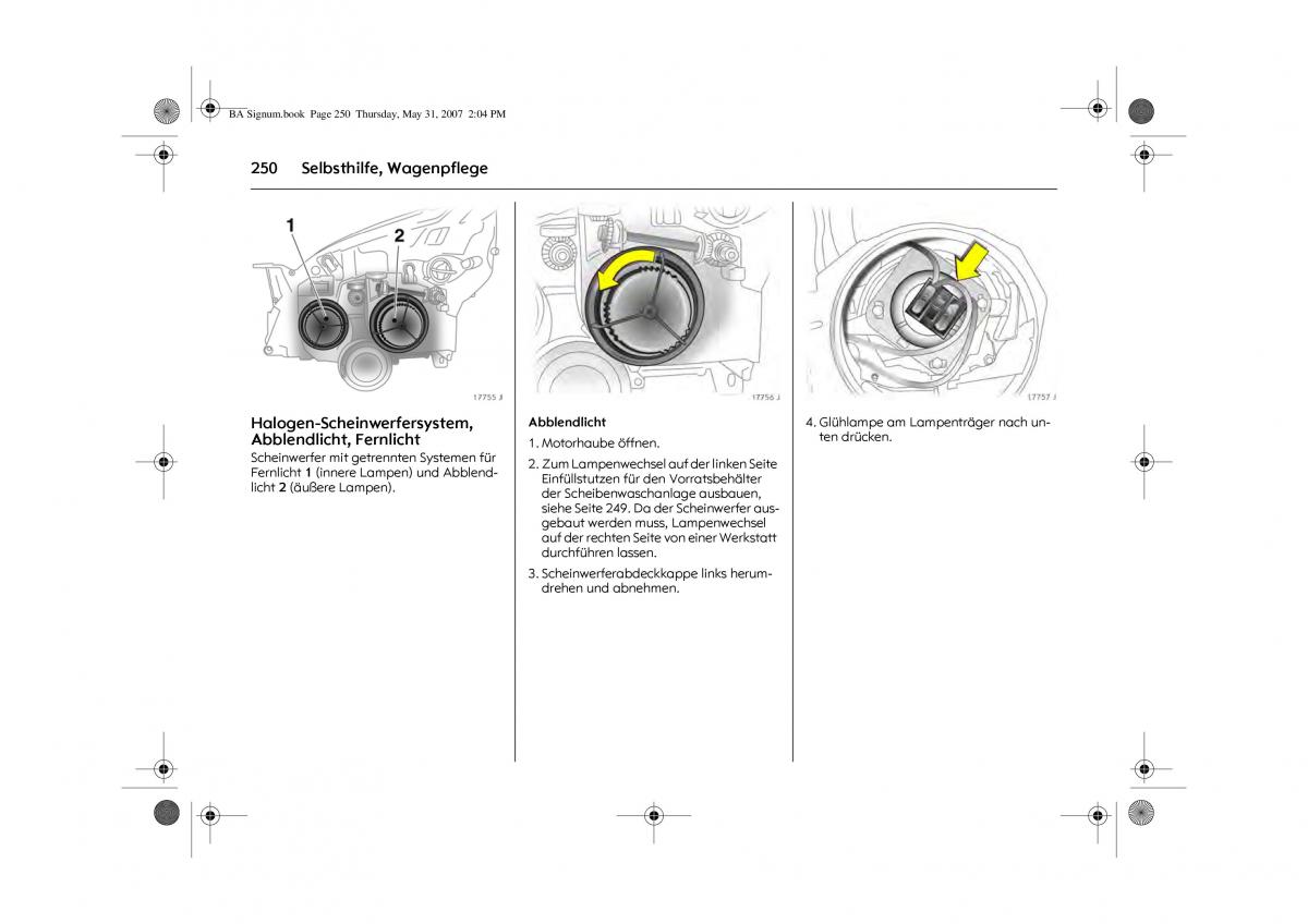 Opel Signum C Vauxhall Handbuch / page 254