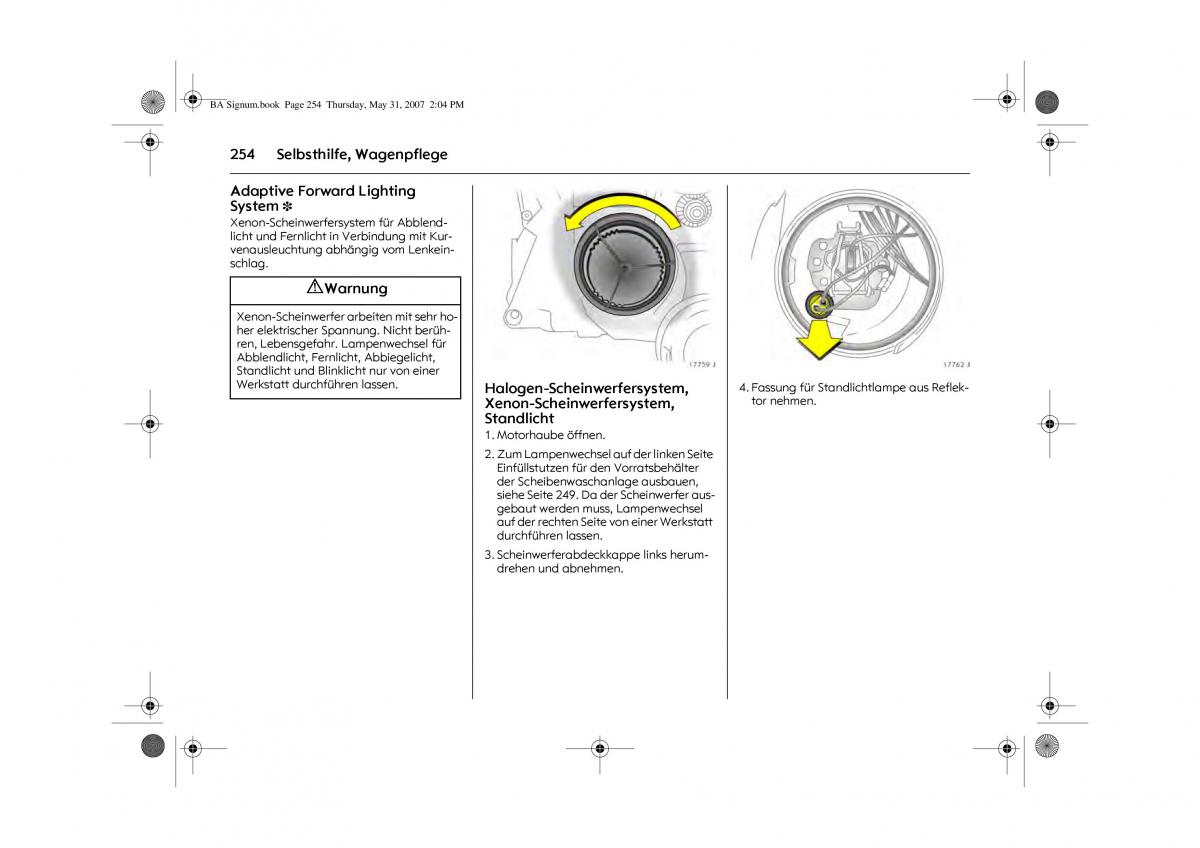 Opel Signum C Vauxhall Handbuch / page 258