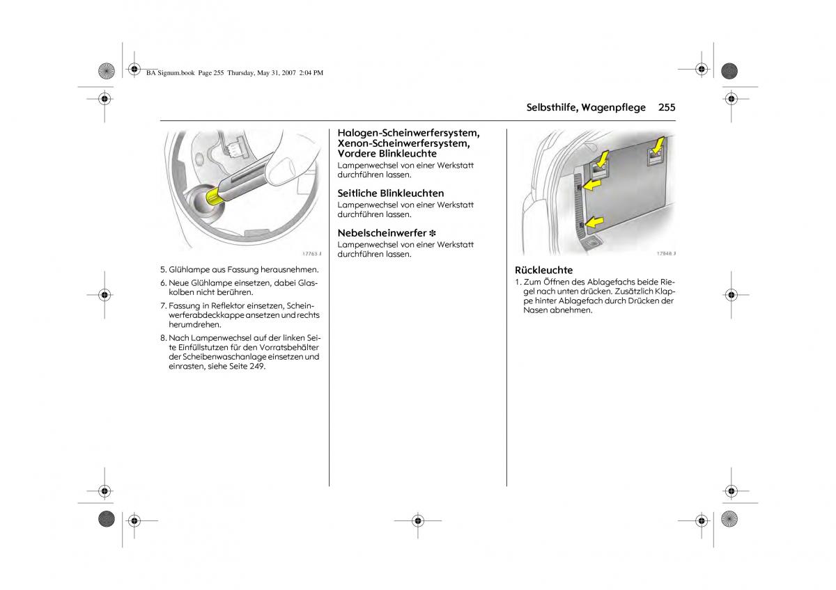 Opel Signum C Vauxhall Handbuch / page 259