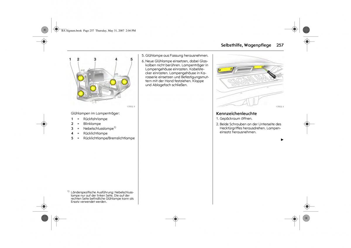 Opel Signum C Vauxhall Handbuch / page 261