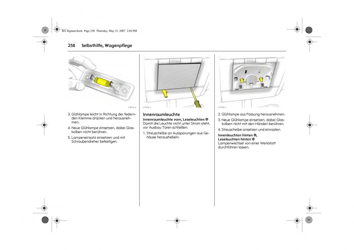 Opel Signum C Vauxhall Handbuch / page 262