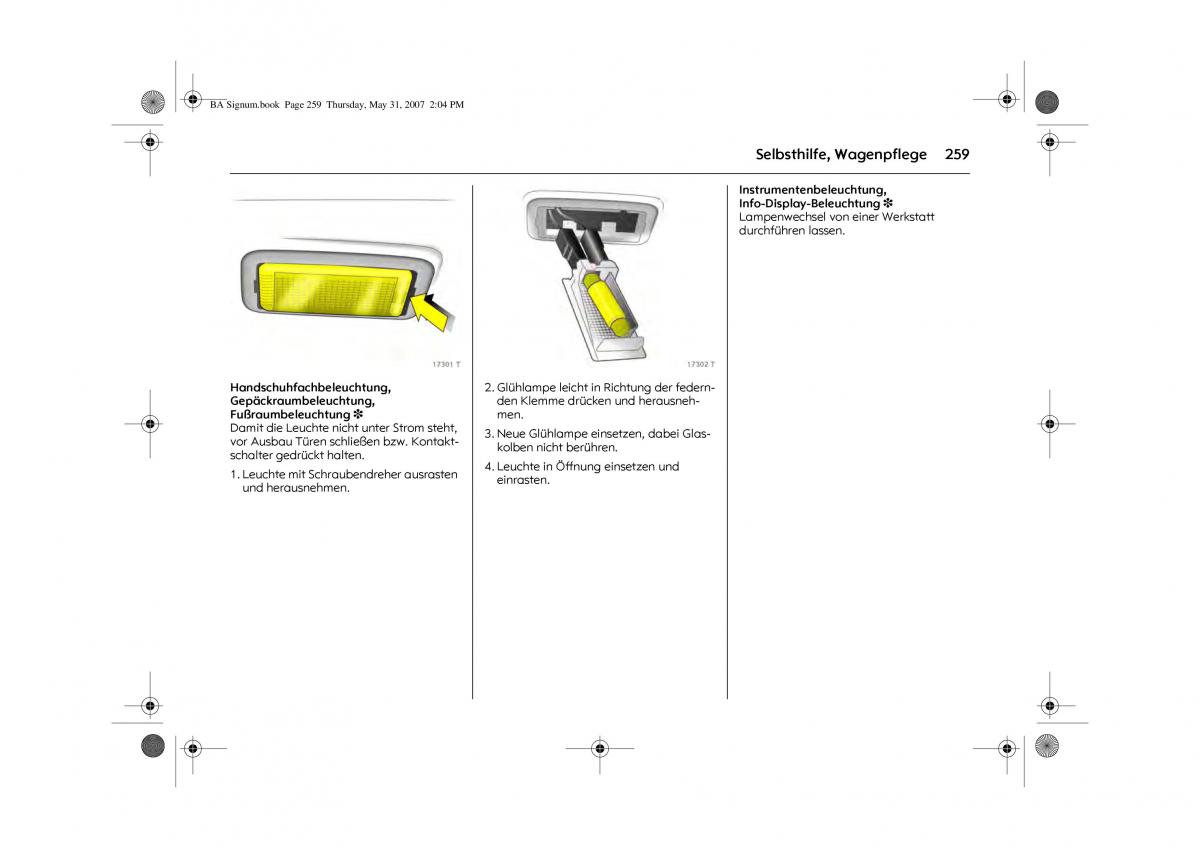 Opel Signum C Vauxhall Handbuch / page 263