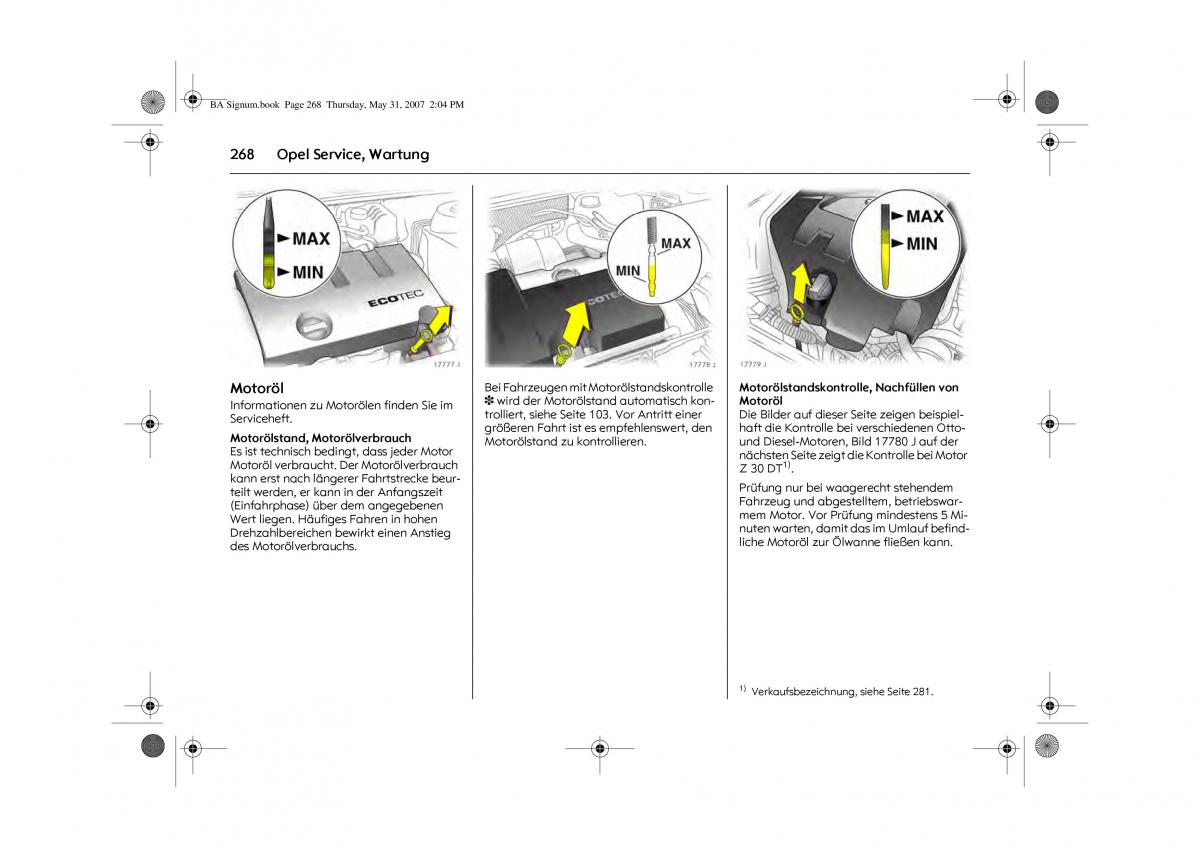 Opel Signum C Vauxhall Handbuch / page 272