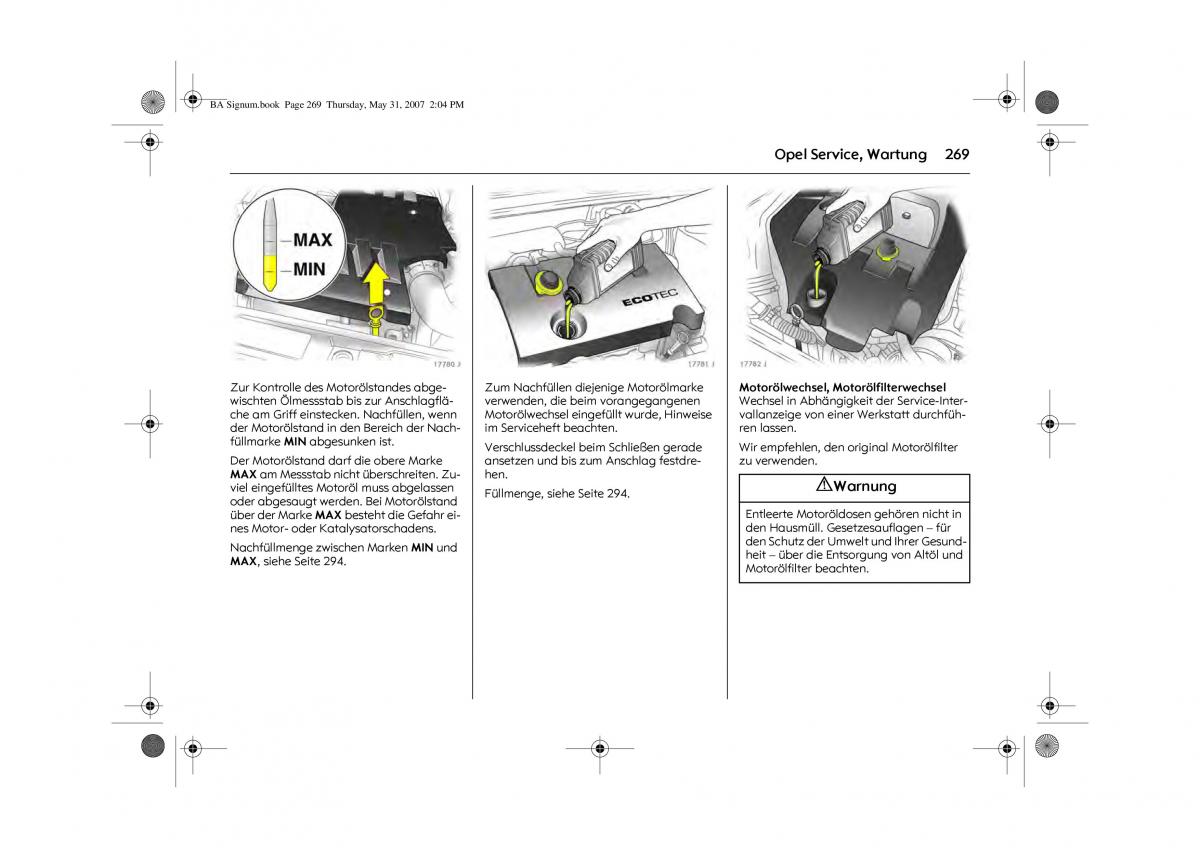 Opel Signum C Vauxhall Handbuch / page 273