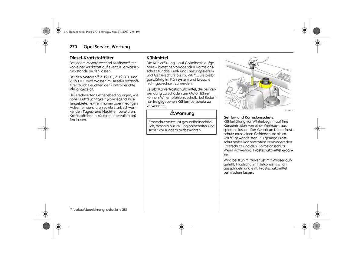 Opel Signum C Vauxhall Handbuch / page 274