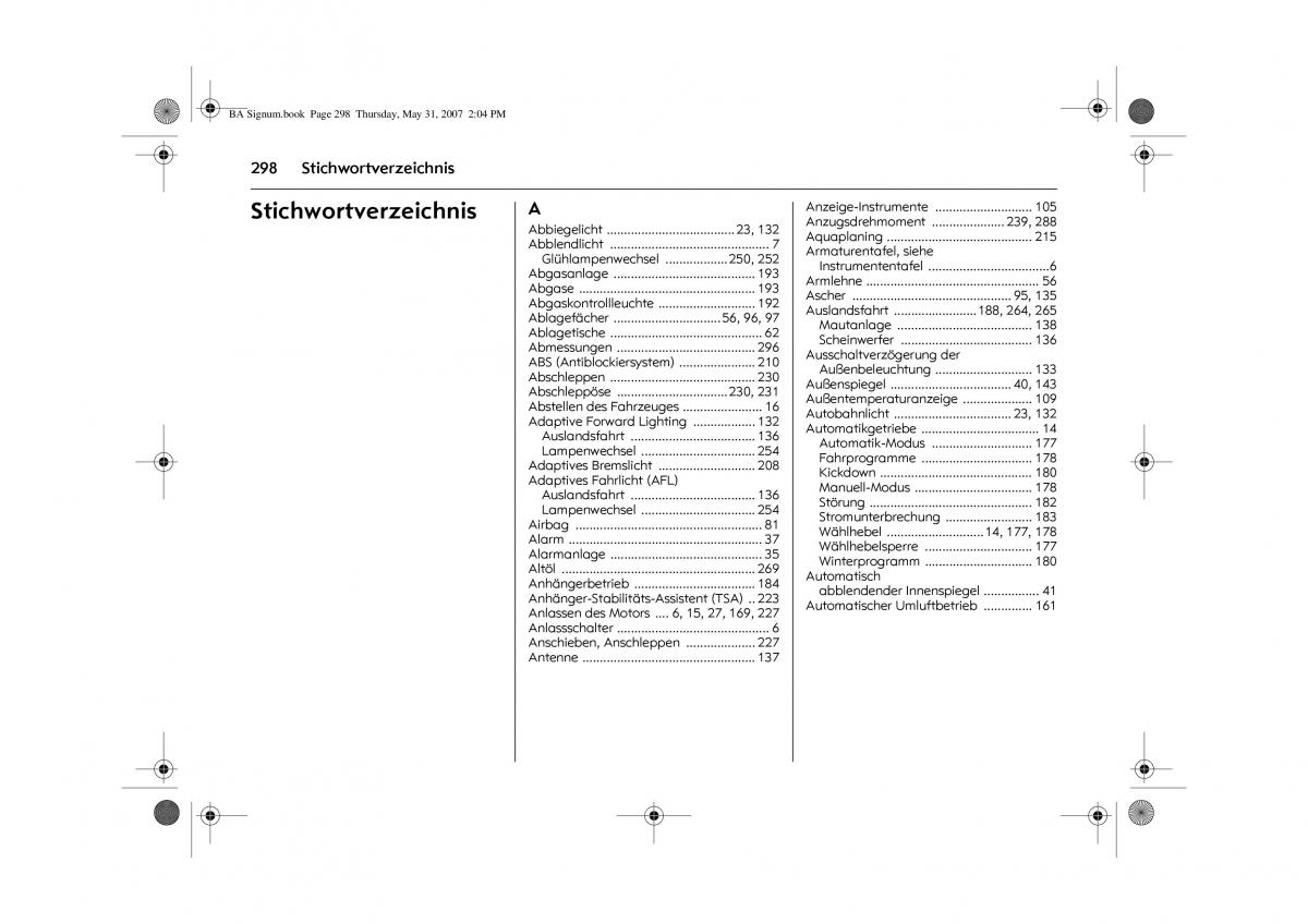 Opel Signum C Vauxhall Handbuch / page 302