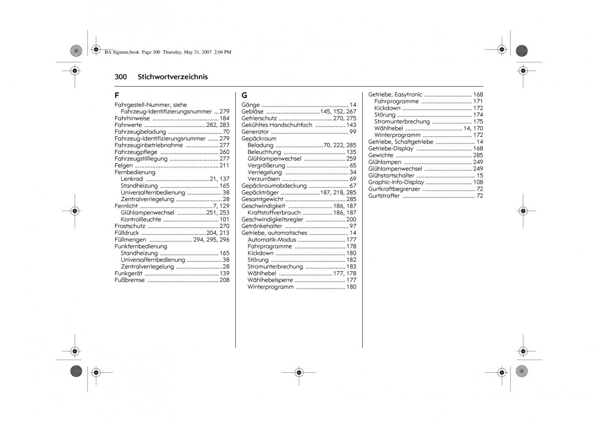 Opel Signum C Vauxhall Handbuch / page 304