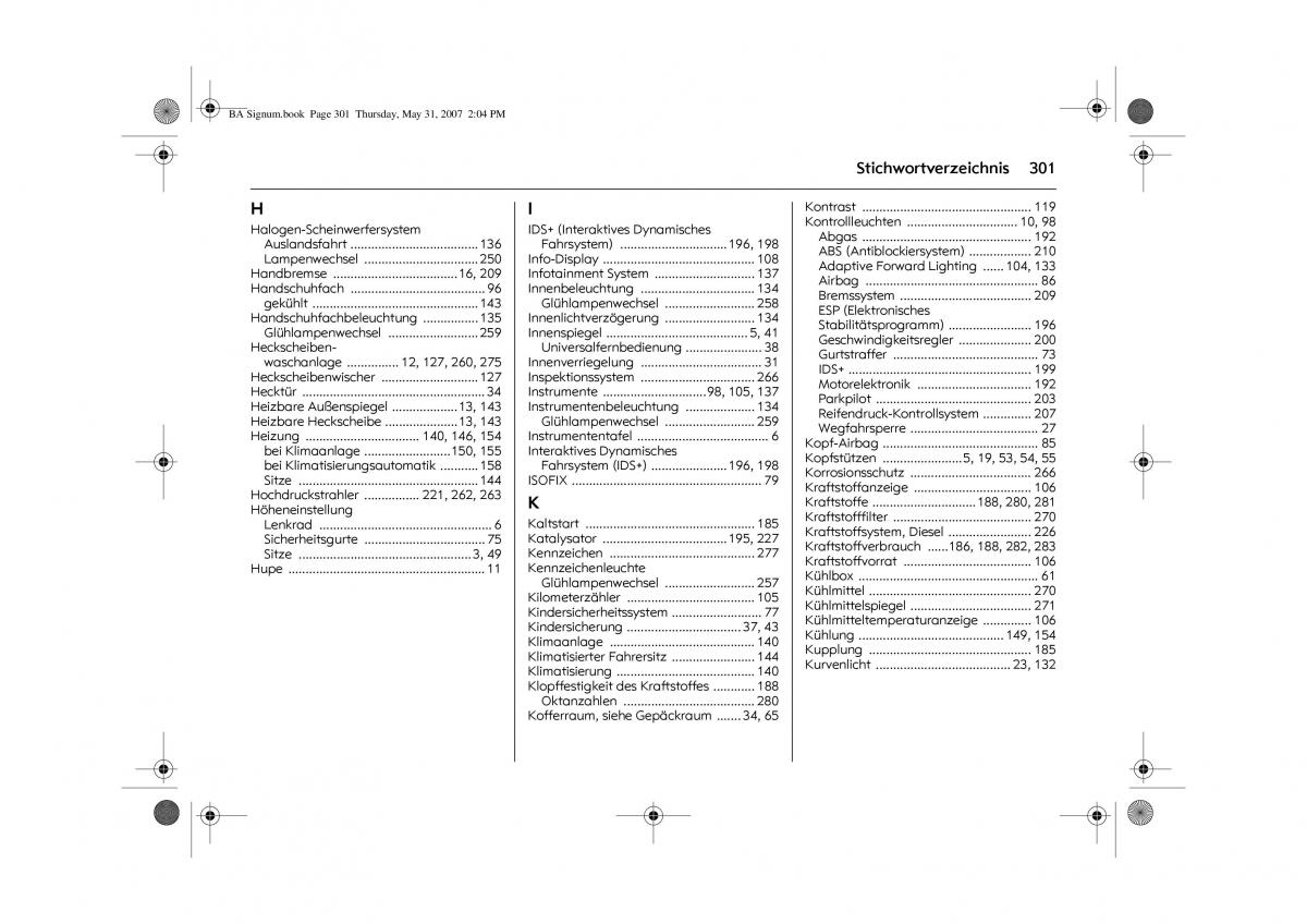 Opel Signum C Vauxhall Handbuch / page 305