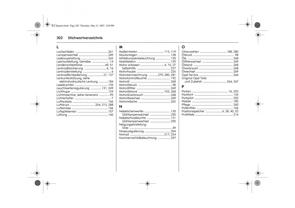 Opel Signum C Vauxhall Handbuch / page 306