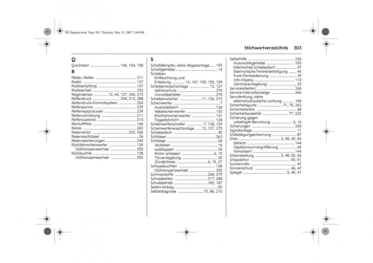 Opel Signum C Vauxhall Handbuch / page 307