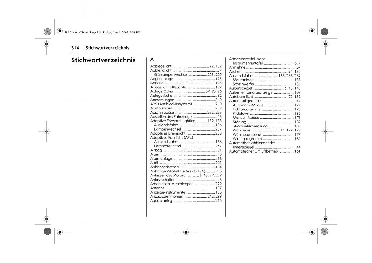 Opel Vectra C Handbuch / page 318