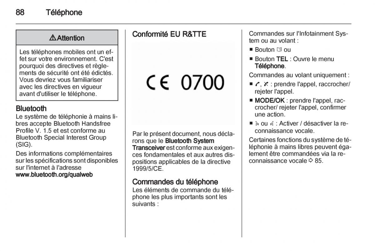 Opel Vivaro I 1 manuel du proprietaire / page 88