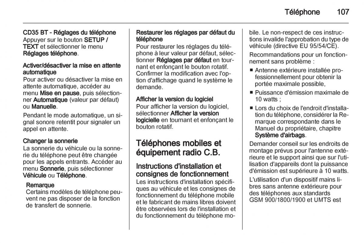 Opel Vivaro I 1 manuel du proprietaire / page 107