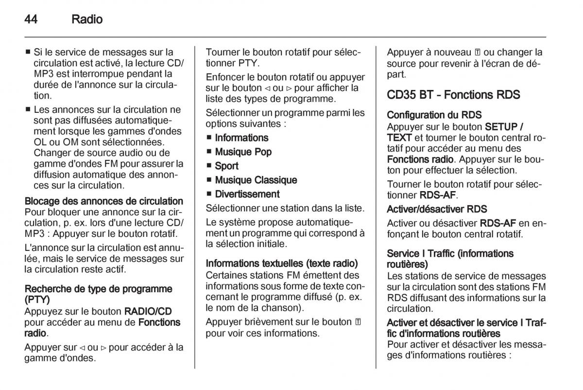 Opel Vivaro I 1 manuel du proprietaire / page 44