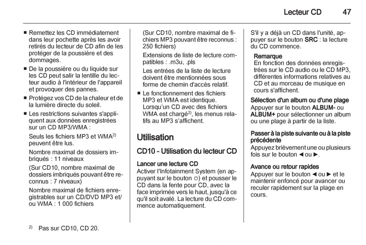 Opel Vivaro I 1 manuel du proprietaire / page 47