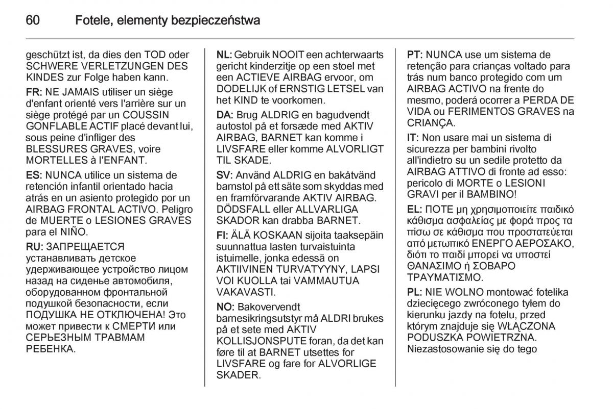 Opel Vivaro II 2 instrukcja obslugi / page 62