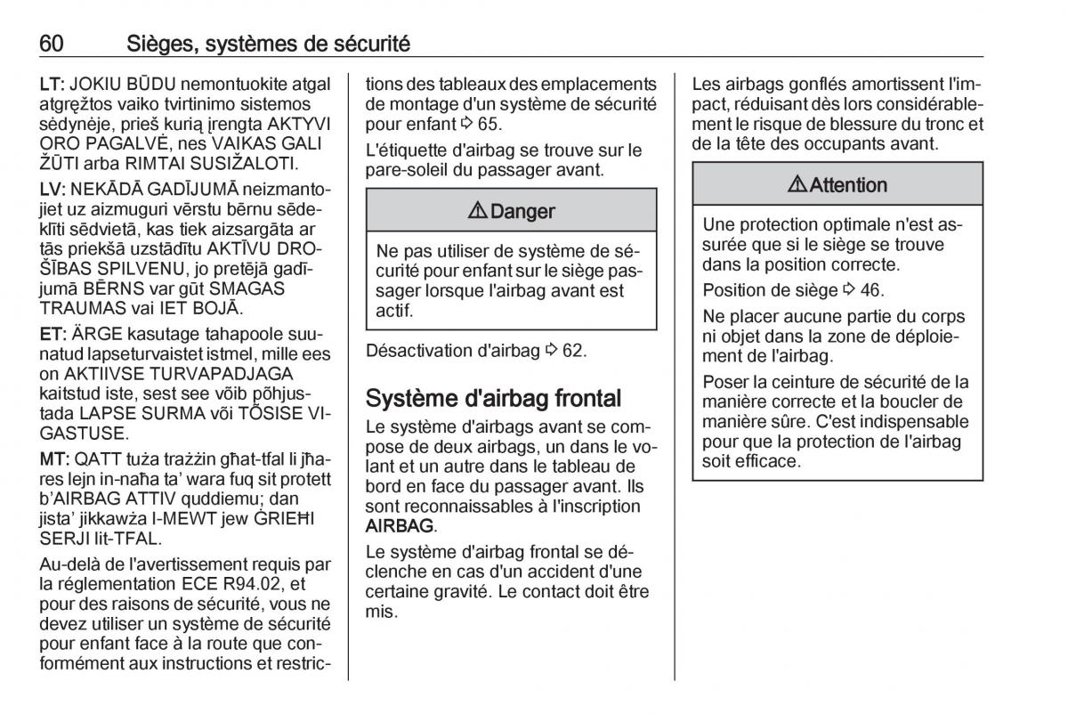 Opel Vivaro II 2 manuel du proprietaire / page 62